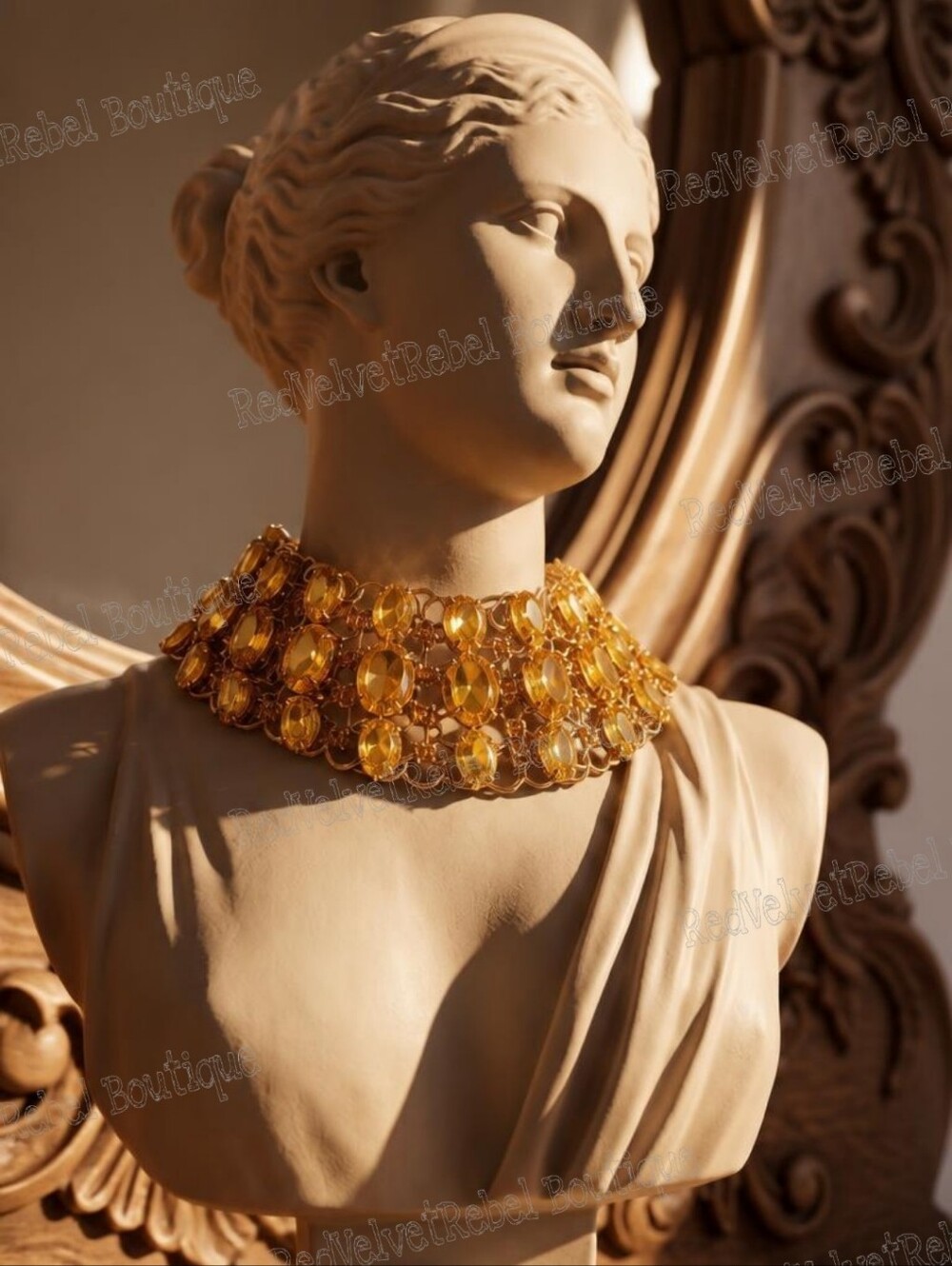 Vintage Glamourous Champagne Austrian Crystal 3 Tier Gold Choker Necklace